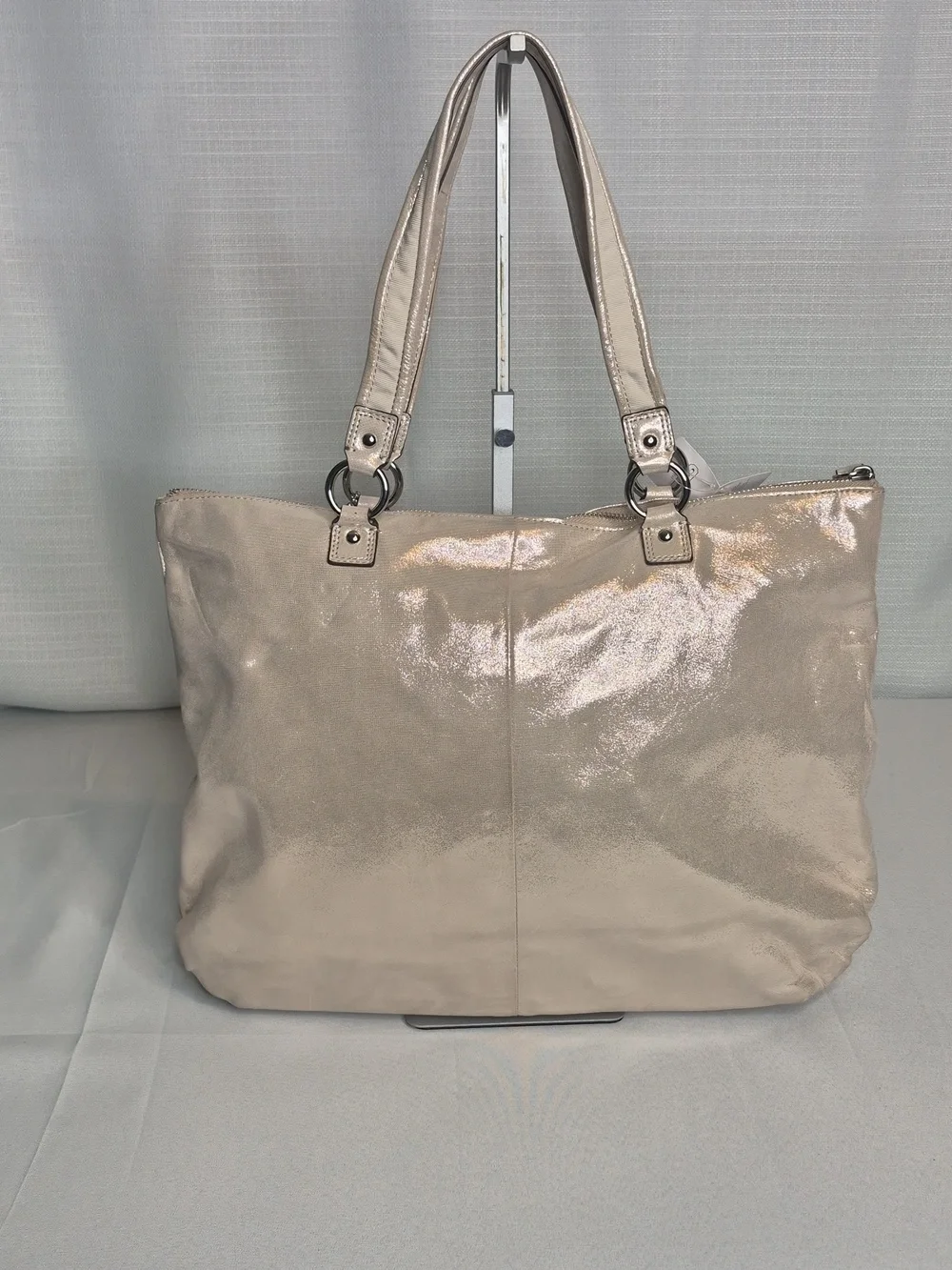 Coach Poppy Shimmery Champagne Tote Bag with Heart Charm (NWT)